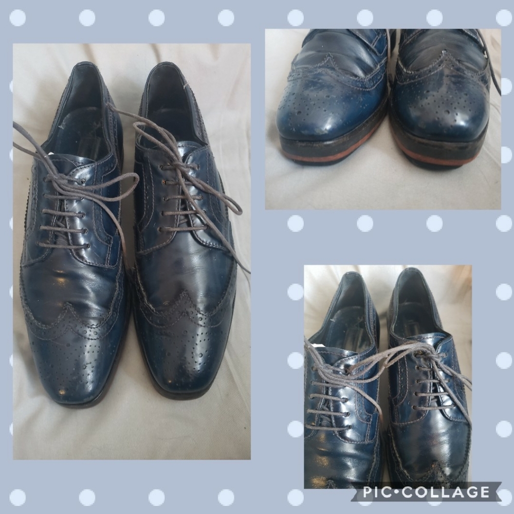 Prada Deep Blue Platform Wingtip Brogue Oxfords